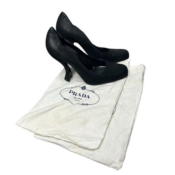 Prada 2004 Black Leather Scalloped Sway Curved Heels Size 40 Y2K - Picture 10 of 10